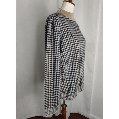 Ann taylor Sweater XXL Black Gold Shimmer Houndstooth Jacquard Metallic NEW - Picture 8 of 13