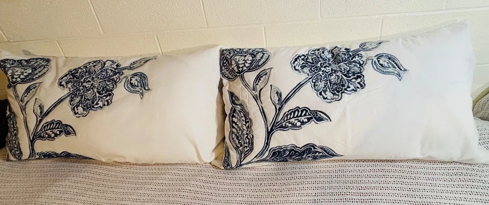 Croscill 3 fundas de almohada bordadas hojas florales azul blanco 36x20 tamaño king Foto 2 de 4