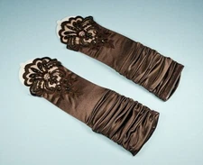 Bridal Prom Costume Adult Satin Fingerless Gloves Dk Brown Elbow Length Party
