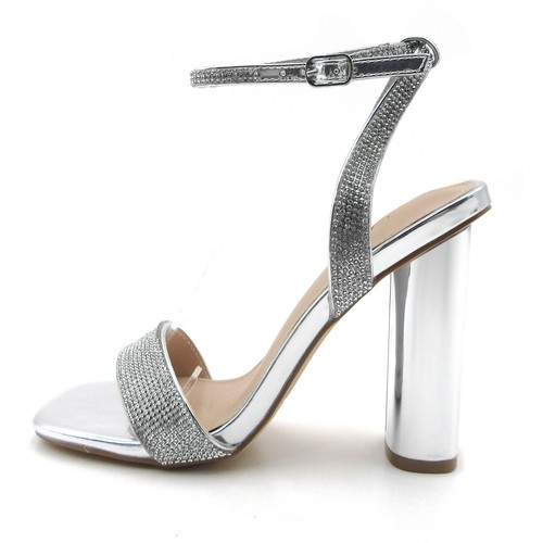 Glaze Women's Ankle Strap Sandal with Rhinestone Embellished Chunky 4 Inch Heels - Picture 19 of 21