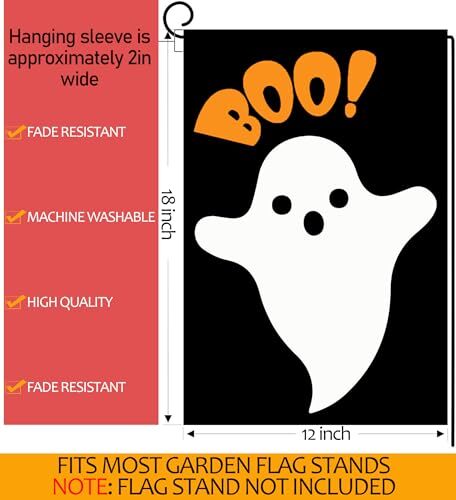 Halloween Boo Ghost Garden Flags 12x18 Double Sided, Small Yard Flag BOO Ghost - Foto 6 di 7