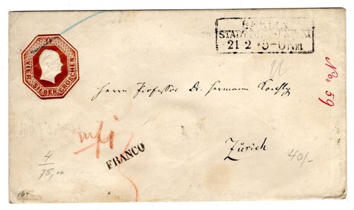 Preussen GA U4ANo3 Octagon From Berlin To Zurich 650EUR (CA1889)