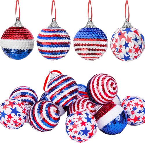 12 Pieces Independence Day Hanging Ball - 2 Inch Memorial Day Sequin Hanging Bal