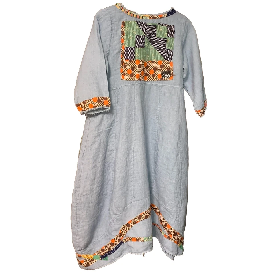 Vestido túnica de lino reciclado S Lagenlook artístico festival arte para usar bolsillos grandes Foto 3 de 4