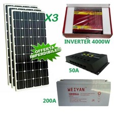 KIT FOTOVOLTAICO 3KW GIORNALIERO INVERTER 4000W PANNELLO ENERGIA SOLARE BATTERIA