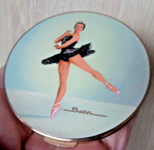 SUPERB Stratton Enamel Swan Lake / Odile Ballet Powder Compact + Box - Baron - Picture 7 of 12