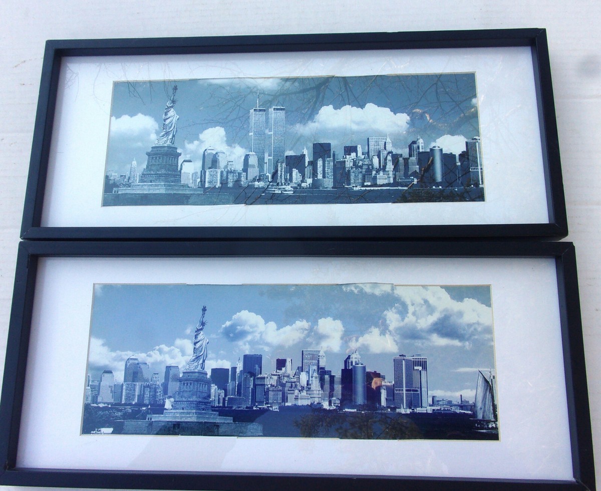 2 Large Framed Photographs of Manhattan Skyline - Before