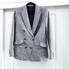 JCREW Size 4 Glen Plaid Ruffle Pocket Wool Blazer In Classic Grey Glen Plaid