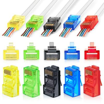 EMS RJ45 Cat6 Pass Through Conector,Multi Color EZ to Crimp Modular Plug,Pack 50