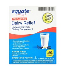 Equate Dairy Relief Lactase Enzyme Supplement, Vanilla, 32 Count