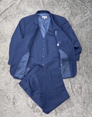 Michael Kors 3pc Suit Men's 54R/46x26 Slim Fit Blue Performance Stretch Commuter