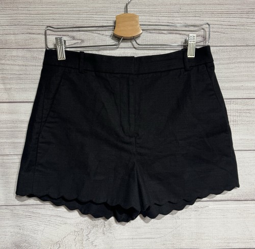 J. Crew Shorts Womens 4 Black Linen Cotton Scalloped Hem NEW - Picture 2 of 7