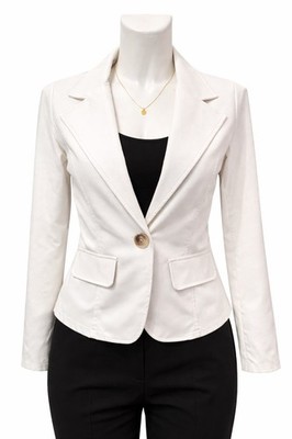 Damen Kunstleder Jacke Weiß S Slim Fit Elegant Jacket White Tailored 