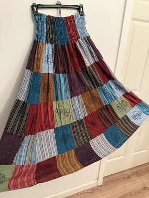 Kathmandu Patchwork Boho Midi Skirt S Festival Cotton Prairie Free Spirit Hippie