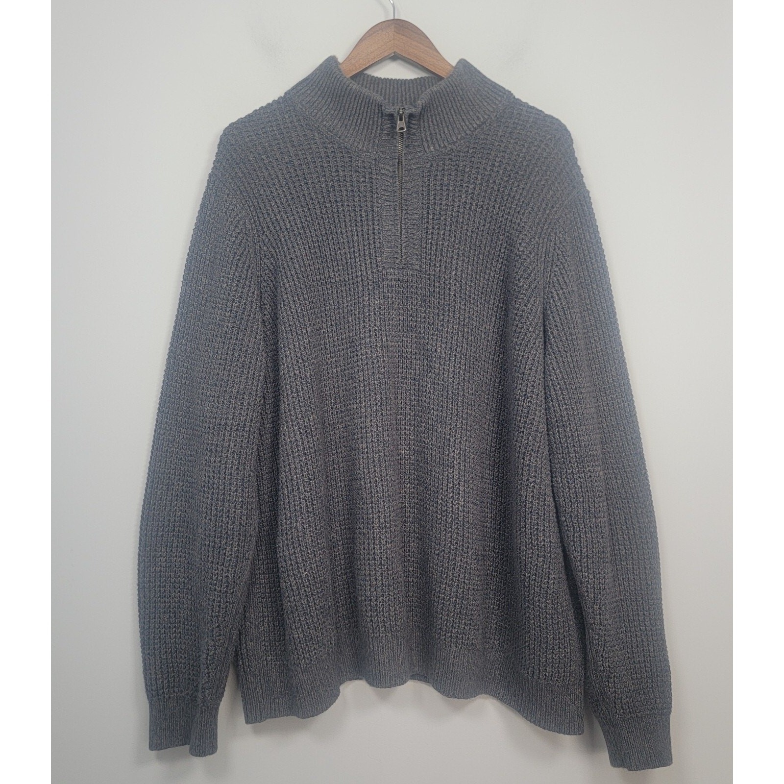 L.L. Bean Mens XXL Quarter Zip Sweater Organic Cotton Mock Neck Gray