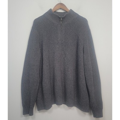 L.L. Bean Mens XXL Quarter Zip Sweater Organic Cotton Mock Neck Gray