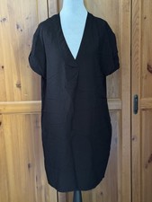 Gap 100%Rayon/Viscose Black Split Neck Dress Size L 21"x36"