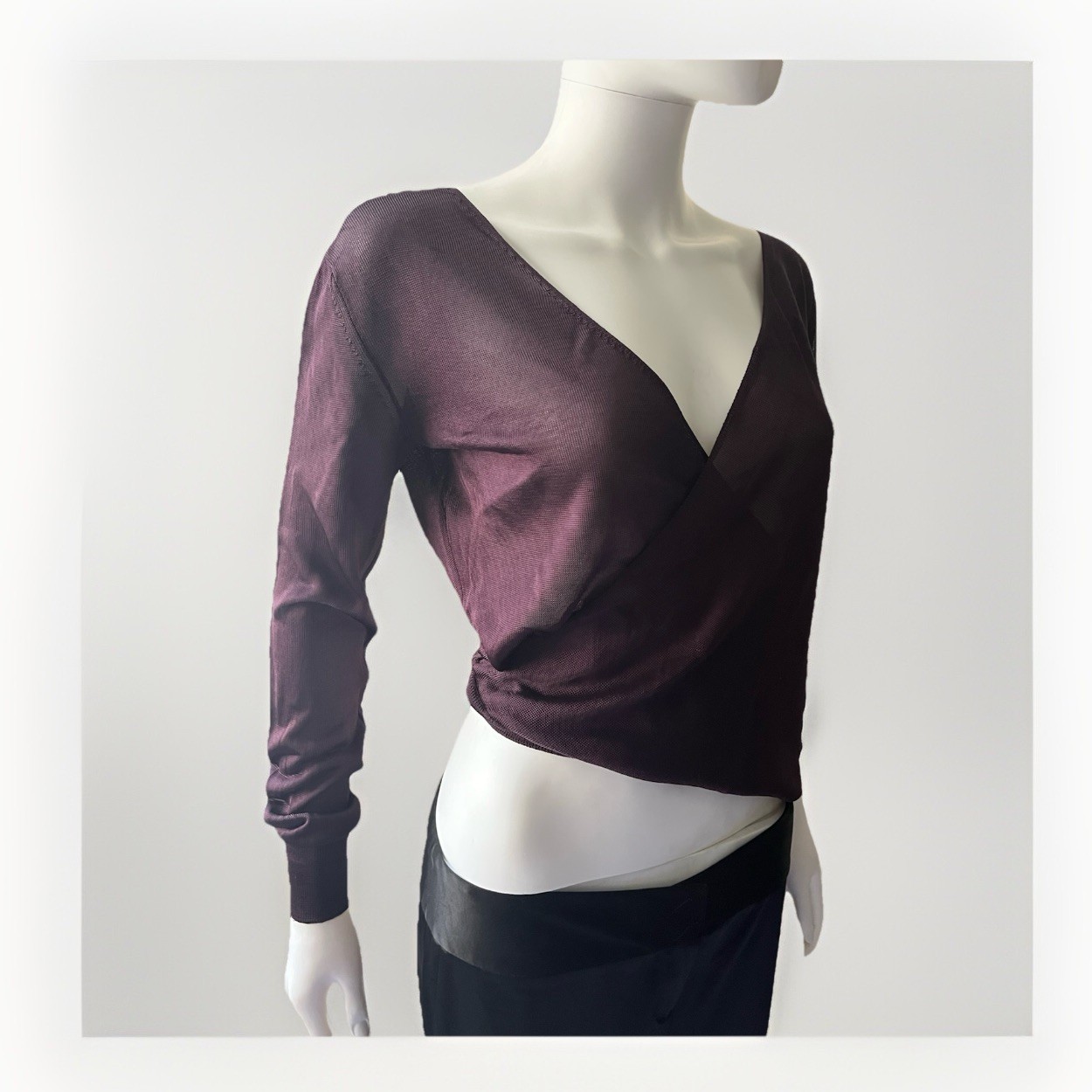 Crop top vintage Yves Saint Laurent asimmetrico spalle scoperte bordeaux