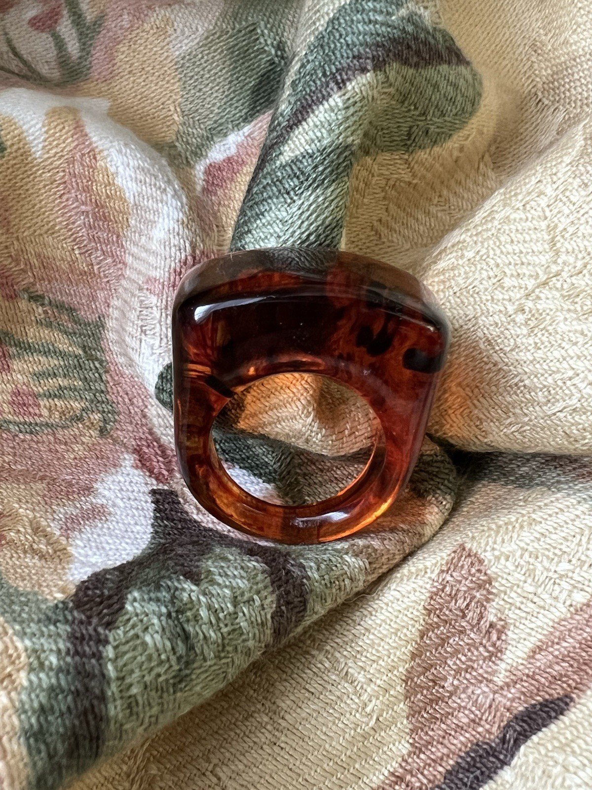Large Solid Carved Polished Amber Band Ring Size 8 - image 1