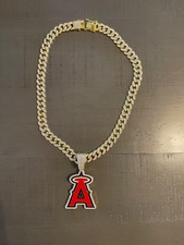 ANAHEIM ANGELS MLB CHAIN ICED TEAM PENDANT NECKLACE GOLD Diamond BLING SILVER