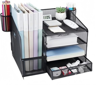 Mesh Schreibtisch Organizer mit Schublade, 2 Stifthaltern & A4