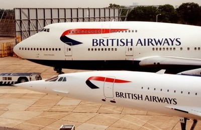 British Airways Concorde with Boeing 747 Jumbo Jet - 16 x 12 A3 Print