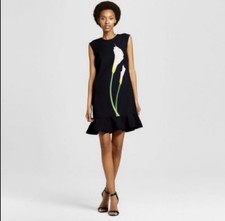 Victoria Beckham X Target Black Calla Lily Satin Ruffle Hem Dress Size XS NWT