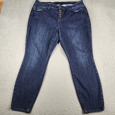 Judy Blue Jeans Womens 20W Blue Skinny Fit Button Fly Casual Faded Denim Pants
