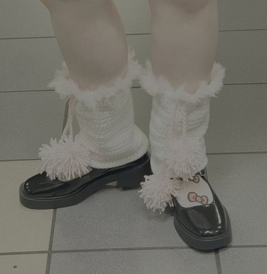 Handmade Crochet Leg Warmers (white/pink)