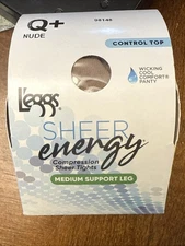 Leggs Sheer Energy Control Top Nude Medium Support Leg Size Q+ 98148, NWT NIB