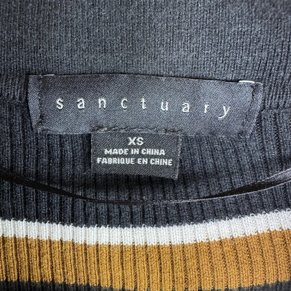 Cárdigan suéter Sanctuary para mujer XS negro tostado rayas acanalado cuello botón Foto 2 de 4