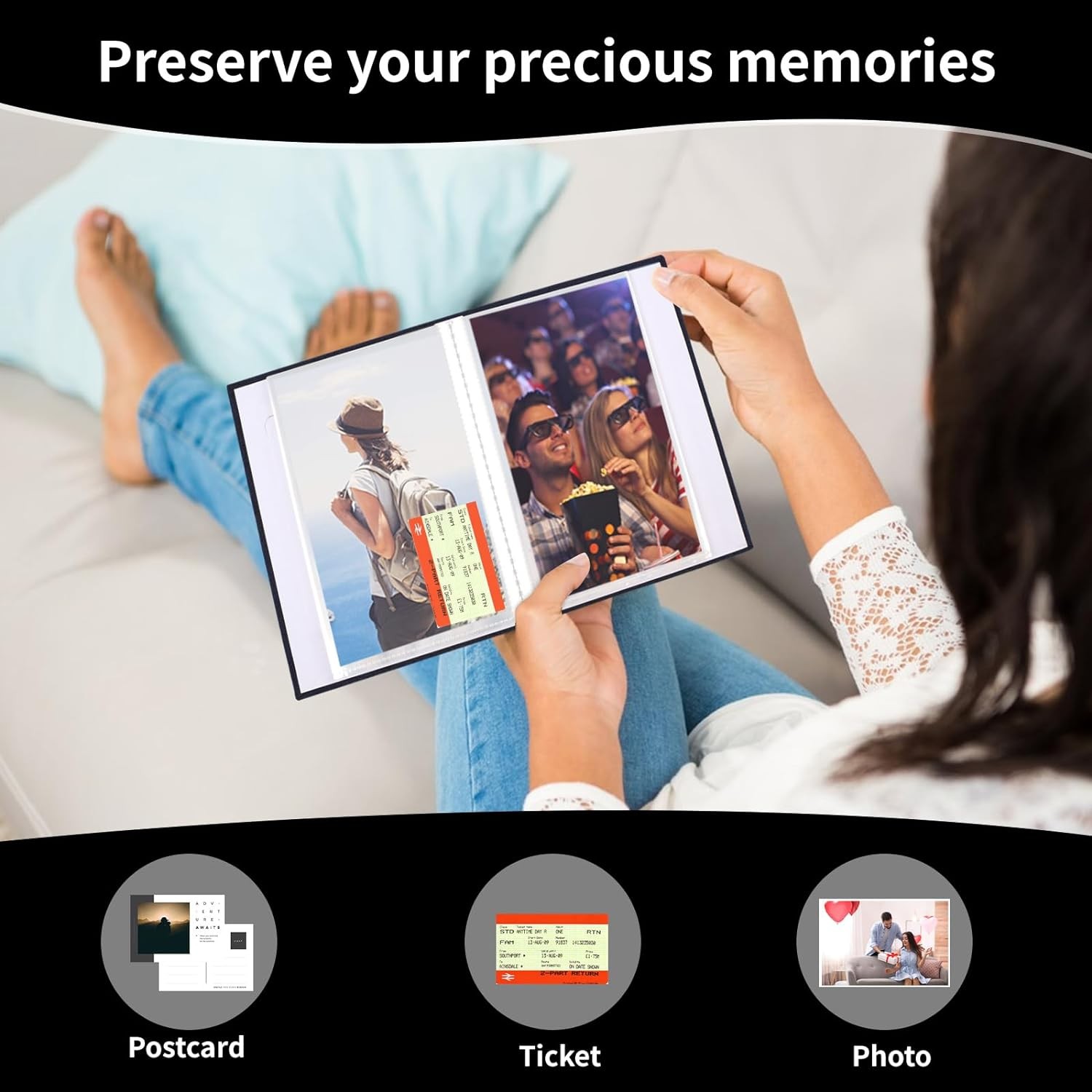 vivinin 2 Pack Photo Album 4x6, Linen Cover Book, Small Black 