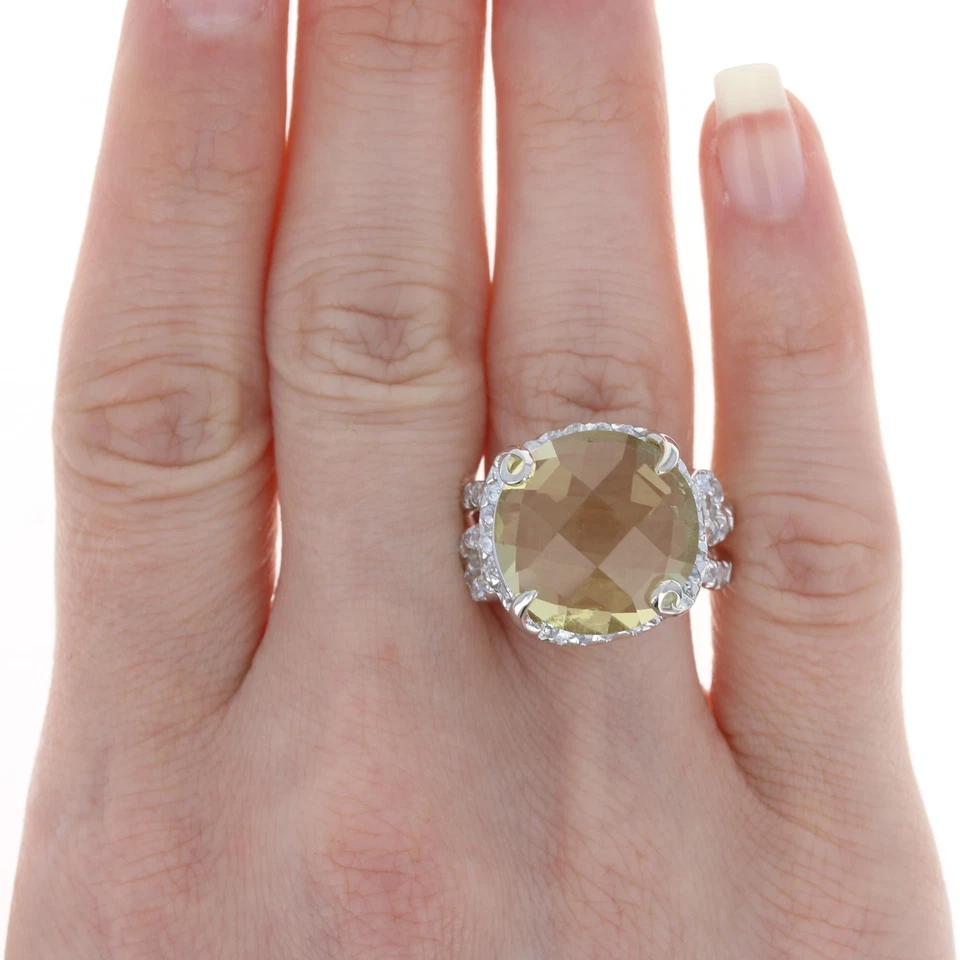 Argento Sterling Limone Quarzo E Zircone Cubico Halo Anello - 925 Rotondo - Immagine 2 di 4