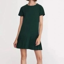 Zara Pleated Hem Dark Green Mini Dress Size M Zipper Back Party Cocktail Y2K