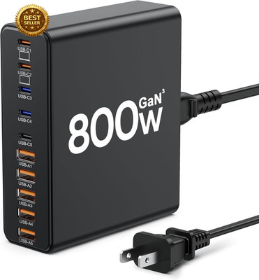 800W USB C Charger Block,10-Port Charging Station Gan Fast Charging Type C & USB