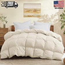 Queen Size Down Comforter -All Season Ultra Soft Goose Down  Feather Fiber Fill