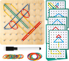 Wooden Geoboard,Montessori Toy,Graphical Mathematical Education Toy for Kids wit