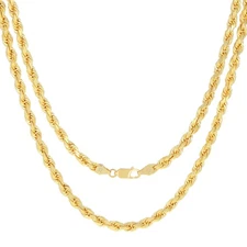 10k Yellow Gold 5mm Diamond Cut Rope Italian Chain Pendant Necklace Mens 22"