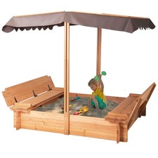 Wood Sandbox with Cover 2 Bench Seats for Kids Ages 3-8
