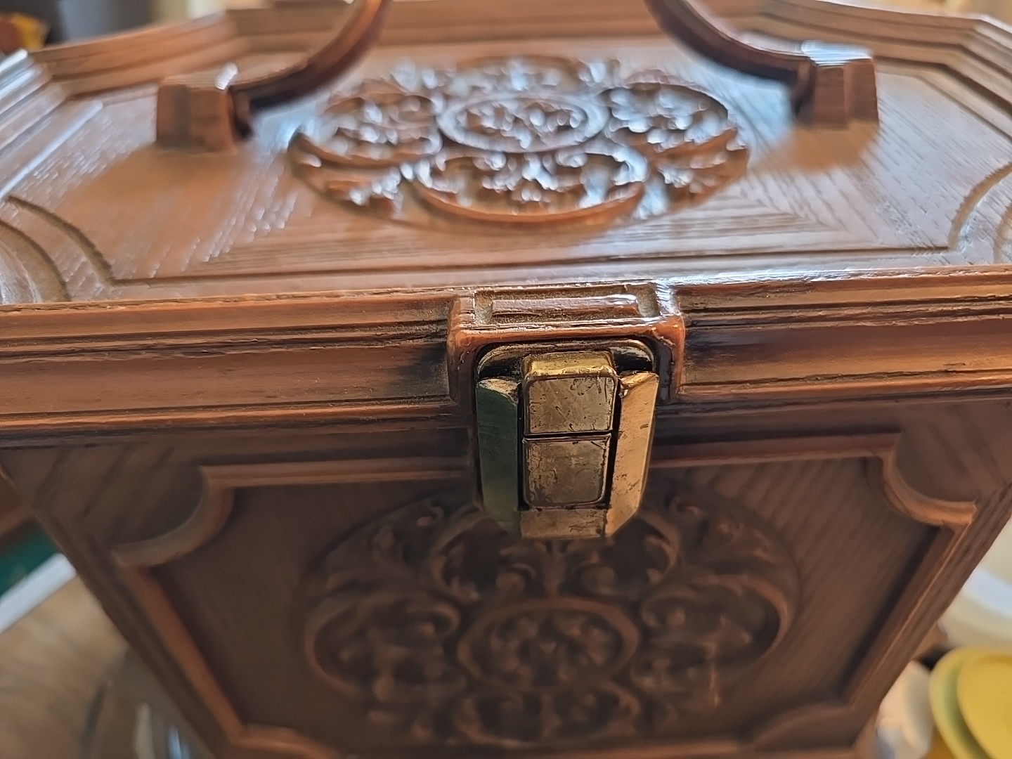 Vintage MCM Max Klein Faux Wood Sewing Box Hinged Lid Tray Insert USA Made