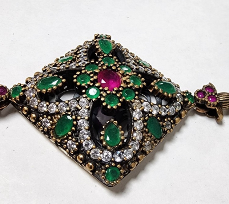 Sterling Silver Ruby, Emerald, & CZ Dangle Neckla… - image 2