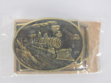 Vintage Sealed BTS 1978 RR Locomotive Solid Brass Belt Buckle Made in USA NEW