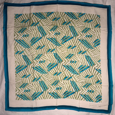 Vintage Jean-Louis Scherrer Paris Silk Scarf Teal Green Geometric Art Deco 30''