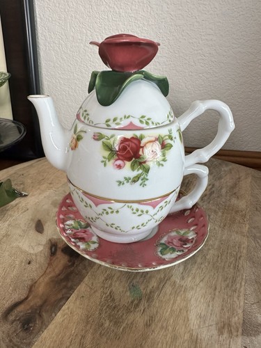 Royal Albert Old Country Roses Tea For One Teapot & Cup Set 28831-433 1962 - Picture 11 of 19