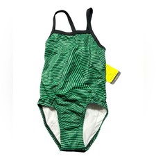 FINIS swim training one piece swimsuit youth skinback maze green size US 22 NWT