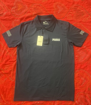 Mens Puma Navy Blue Logo Graphic Nylon Sports Polo Activewear Shirt.Size Medium 