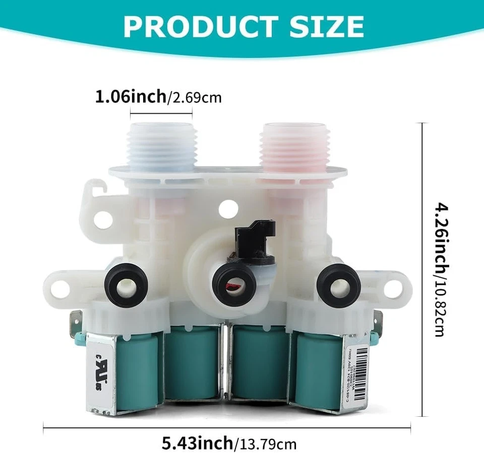 Válvula de entrada de água para lavadora Maytag Bravos XL MVWB835DW4 MVWB835DW1 MVWB835DW3 - Imagem 2 de 4