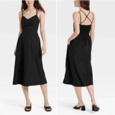 A New Day Women's Sleeveless Dress w/ Pockets smocking Black Size medium