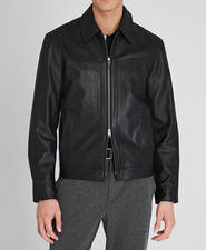 Giacca in pelle nera da uomo in pura pelle di agnello motociclista taglia XS ...