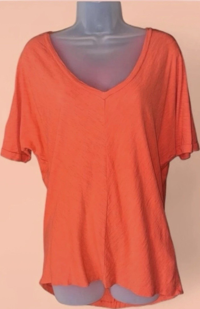 Banana Republic Womens Orange V-Neck Short Sleeve Jersey Tee Cotton/Modal S